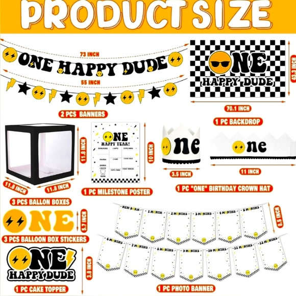 "One Happy Dude" 1st Birthday Party Decorations Pack - Style: Selection-D - Picture 6 of 8